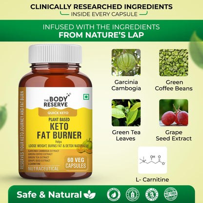 The Body Reserve Keto Fat Burner Capsules | Weight Loss Supplement with 1000mg Garcinia Cambogia, Green Coffee & Green Tea Extract | Daily Weight Loss Burner for Men & Women | Metabolism Support | 60 Veg Capsules