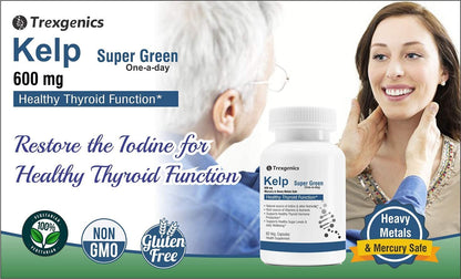 Trexgenics Kelp extract Super Greens, Thyroid Support VEGAN & Gluten Free (60 Vcaps)