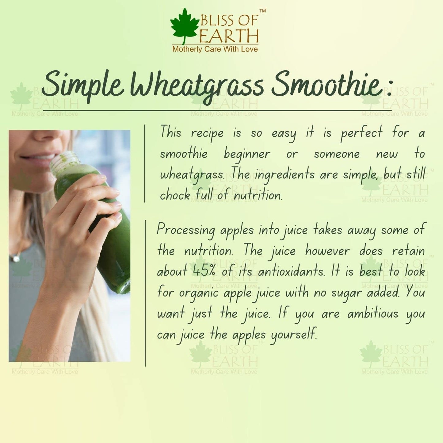 Bliss of Earth Wheatgrass Powder Organic, Super Food Dietary Supplement 250 gm