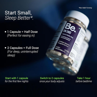 Be. On DND Magnesium Supplement for Deep Sleep & Recovery | Magnesium Capsules with Melatonin 10mg, Ashwagandha & Chamomile | Natural Sleep Supplement | Non-Habit Forming | 60 Veg Capsules
