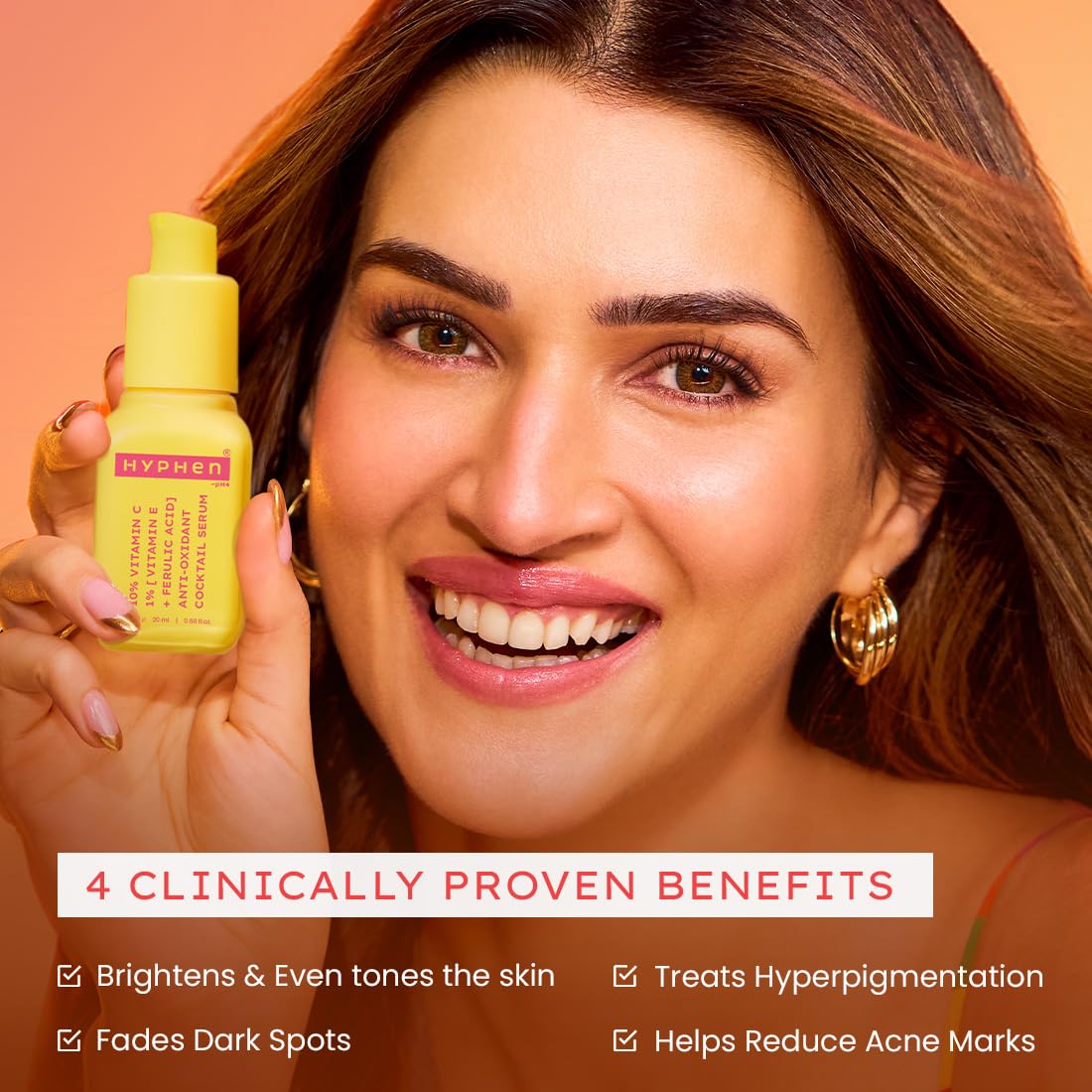 Hyphen 10% Vitamin C, 1% Vitamin E & Ferulic Acid Serum| Clinically Tested to Brighten, Treat Dark Spots & Pigmentation | 12Hr Slow Release Formula| Non-Irritating, Suitable for Sensitive Skin â€“ 20ml