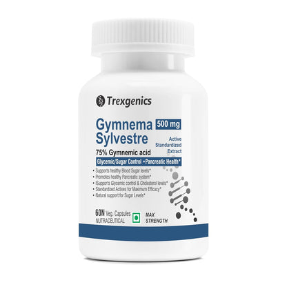 Trexgenics GYMNEMA (Bioactive 75% gymnemic acids) 500mg Sylvestre Glycemic/Sugar, Pancreatic Health Support (60 Vcaps) (1)