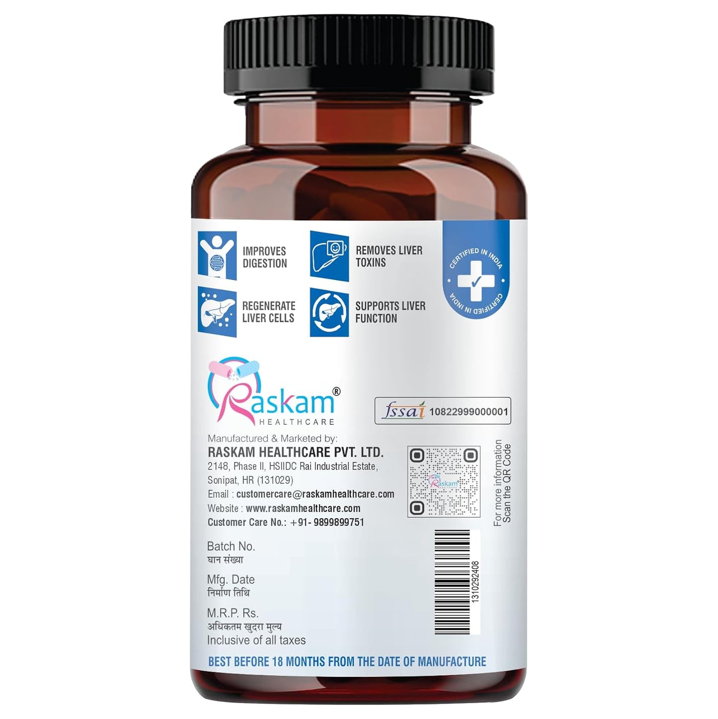 Liver Detox Supplement - Natural Detoxification Formula - Milk Thistle - Digestive Enzymes - Supports Liver - Fit Health Fatty Liver Care- Body Detox Support - 100 Capsules