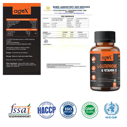 L-Glutathione 500mg + Vitamin C | Advanced Antioxidant & Skin Glow Tablets, Detox Support, Enhance Skin Brightness (500mg) | 30 Tablets (Pack of 1)