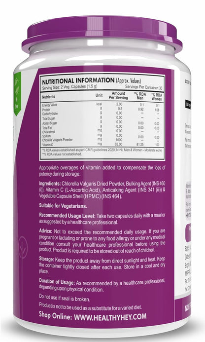 HealthyHey Nutrition Chlorella Vulgaris - 1065mg per serving - 60 Vegetable Capsules