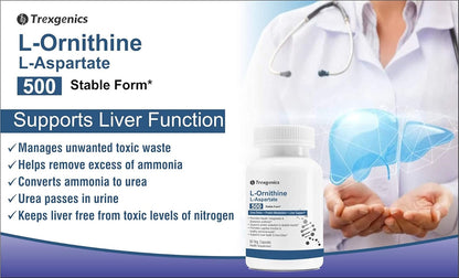 Trexgenics L-ORNITHINE Stable form as L-Aspartate 500mg Urea Detox, Protein Metabolism, Liver Support (60 Vcaps) (2)