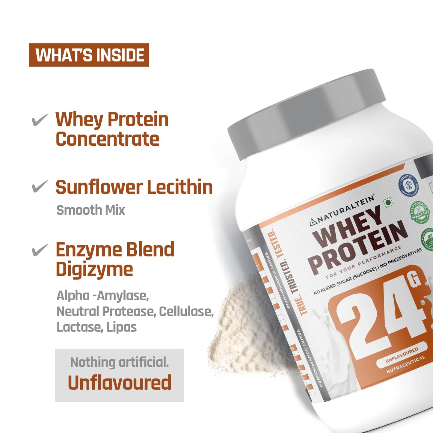 NATURALTEIN Natural Whey Max Protein â€“ 1 kg (Unflavoured) | 24 g Protein per Serving | Naturally Formulated | No Added Sugar | Non-GMO | Soy & Gluten Free | Smooth Mixability & Easy Digestion