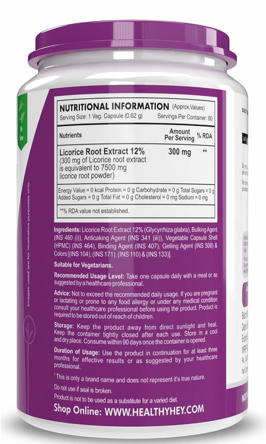 HealthyHey Nutrition Licorice Root Extract 25:1-100% Natural -60 Veg. Capsules- Support Heart Health and Digesion