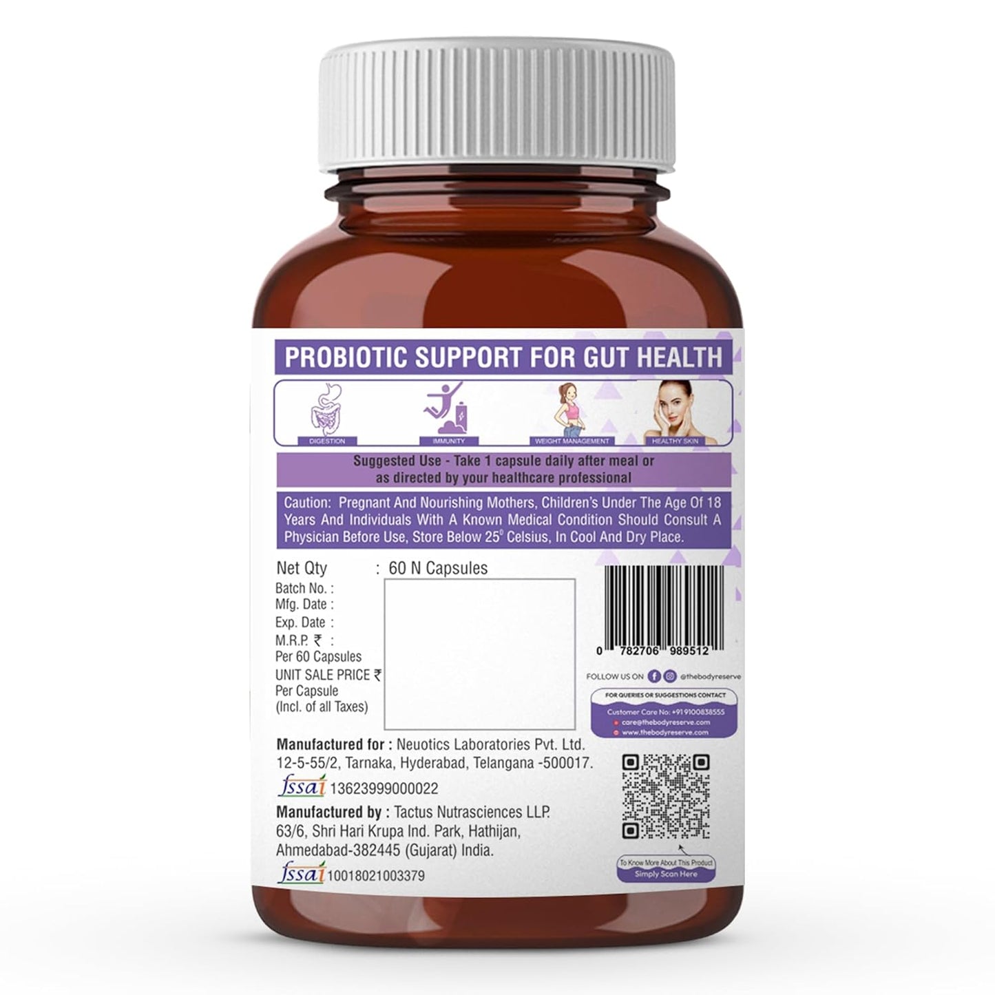 The Body Reserve Probiotics Supplement 50 Billion CFU Gut Health Supplements With Probiotics And Prebiotics Supports Digestion & Gut Cleanse-60 Capsules