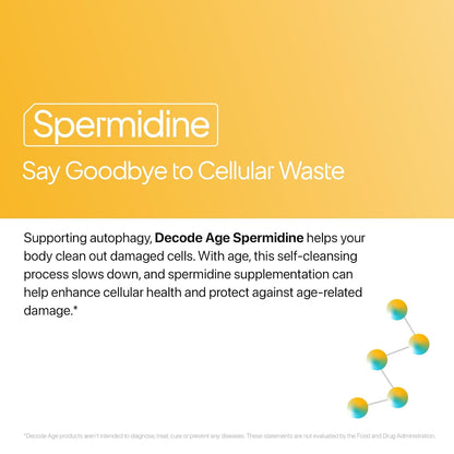 Decode Age Spermidine Supplement â€“ 99% Pure Spermidine Trihydrochloride for Autophagy, Longevity, Cellular Health, Energy & Skin Support â€“ Third-Party Tested, 2 Month Supply