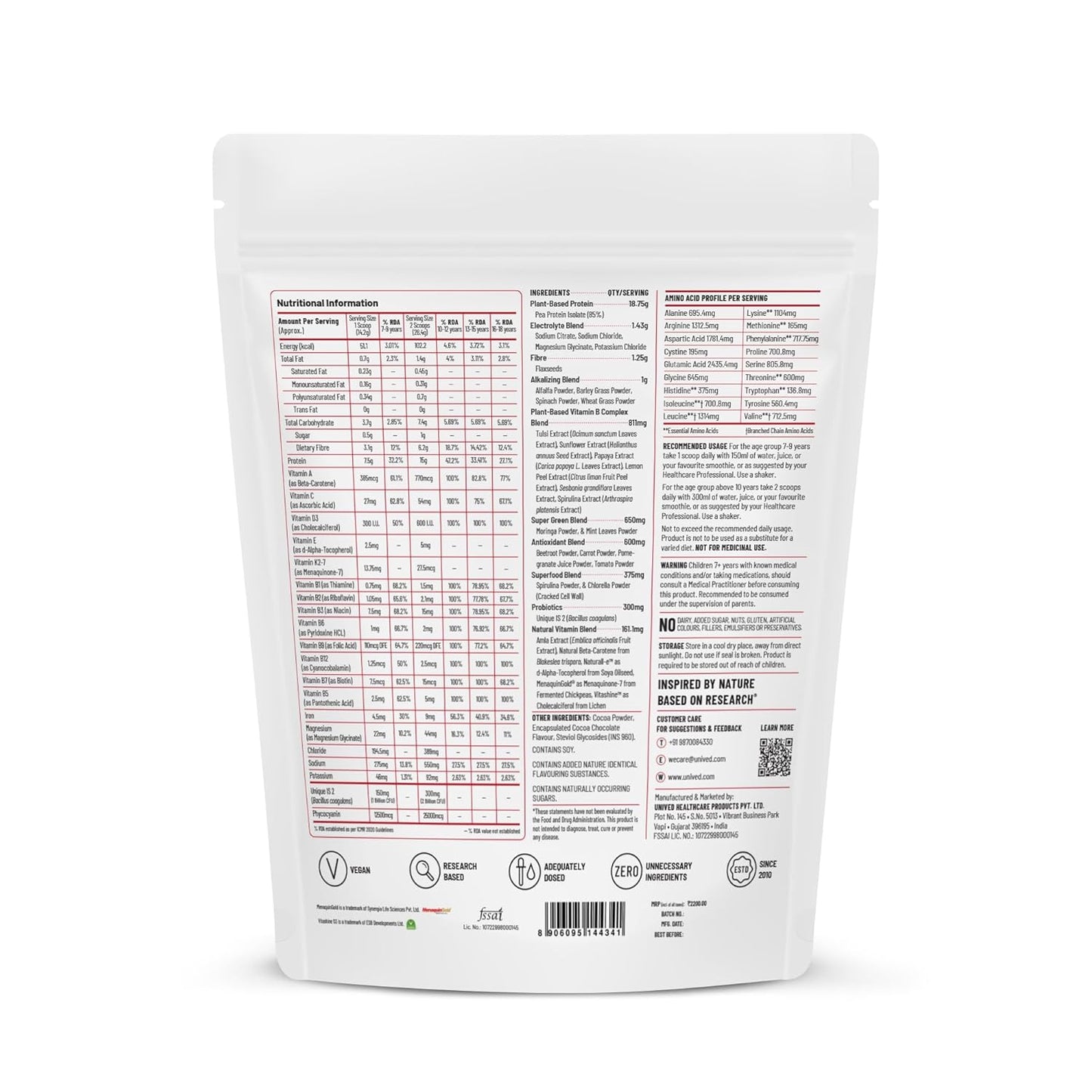 Unived Juniors Superfood Protein - 15g Pea Protein, Essential Electrolytes, Fiber from Flaxseeds, Supergreens, Plant-Based Vitamins, Sugar-Free - Supports Growth & Hydration for Ages 7-18