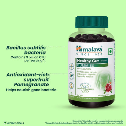 Himalaya Healthy Gut Probiotic Gummies | Pack of 30s | Nutraceutical | Promotes Good Bacteria in the Gut | Supports Digestive Health and Immunity | Natural Strawberry Flavor