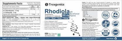 Trexgenics Rhodiola Rosea Standardized 500mg Premium Adaptogen Complex with Piperine (60 Veg.Capsules) (1)