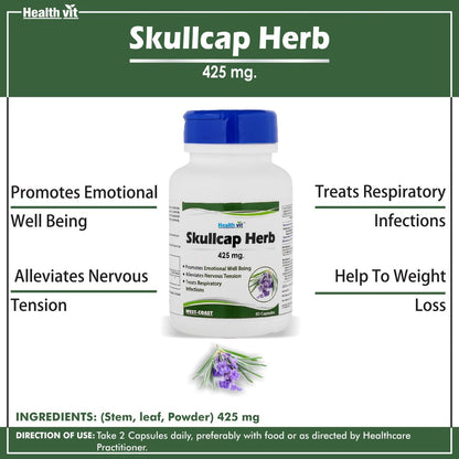 Healthvit Skullcap Herbs 425 mg for Nervous System Support - 60 Capsules