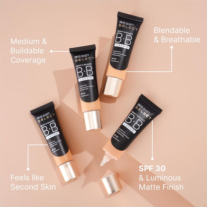 SWISS BEAUTY Select Bright&Balance Multifunctional Luminous Medium Coverage Bb Cream With Spf 30 Protects, Hydrates And Covers Infused With Niacinamide, Wheat Germ Oil Shade-That's Fair, 30G|1 Count