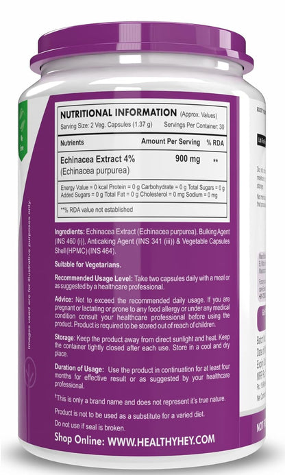 HealthyHey Nutrition Echinacea for Immune Health to Support Immune System 60 Veg. Capsules