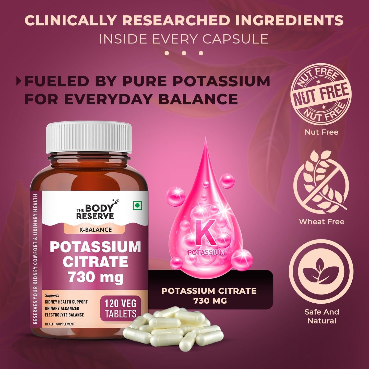 The Body Reserve Potassium Citrate Tablets-120, Potassium supplements for healthy kidney function pH Balance Boosts Electrolyte Levels for Hydration & wellness