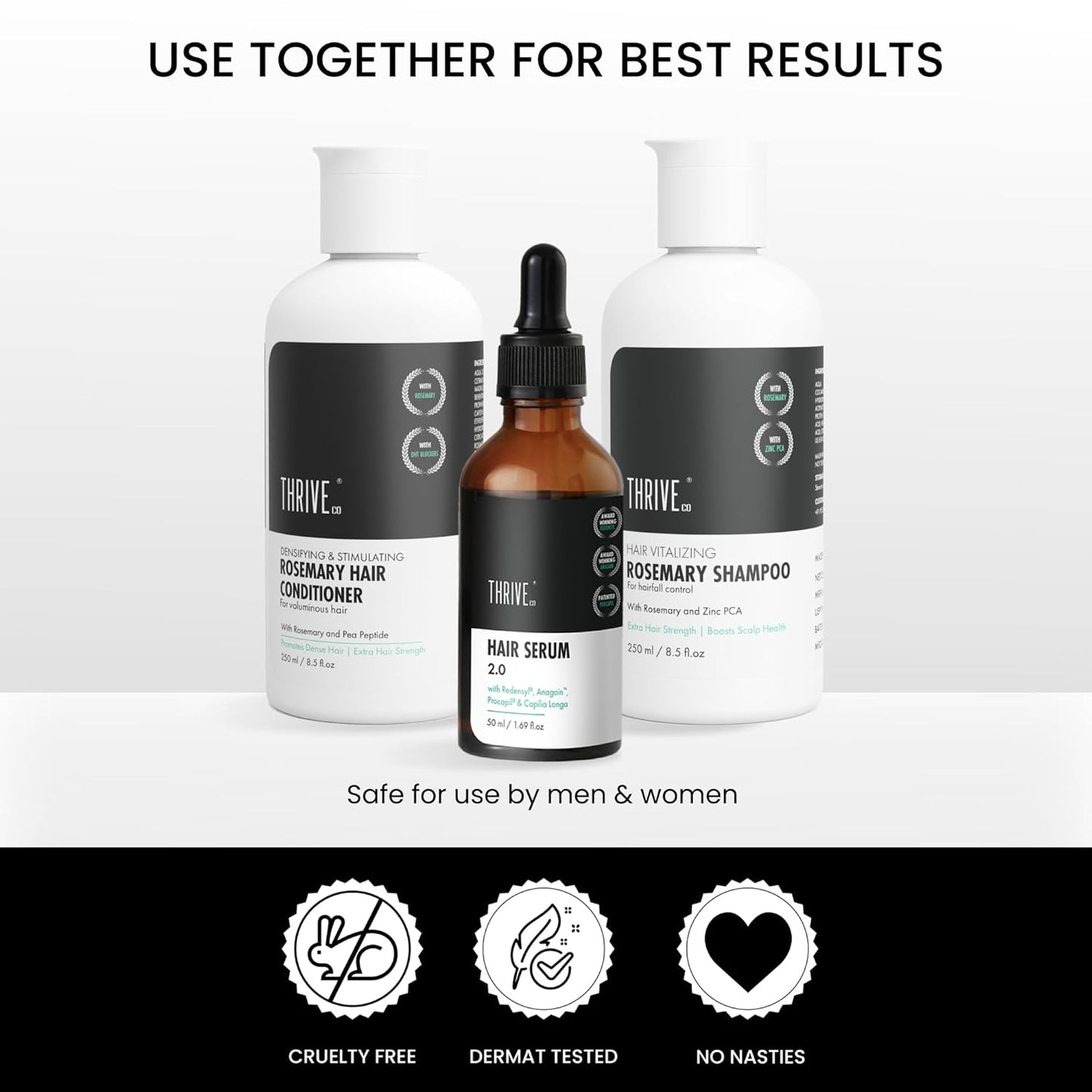 ThriveCo Rosemary Hair Conditioner | Helps Add Volume & Strengthen | With Pea Peptide & Caffeine | Densifying Formula for Fuller-Looking Hair | Paraben & Sulphate Free | For Men & Women | 250 ml
