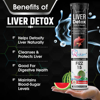Liver Detox Effervescent â€“ Plant-Based Detox with 9 Ayurvedic Herbs | Sugar-Free | Refreshing Watermelon Flavor | Drop, Fizz, Sip | Fizz 15 Tablets Pack of 1