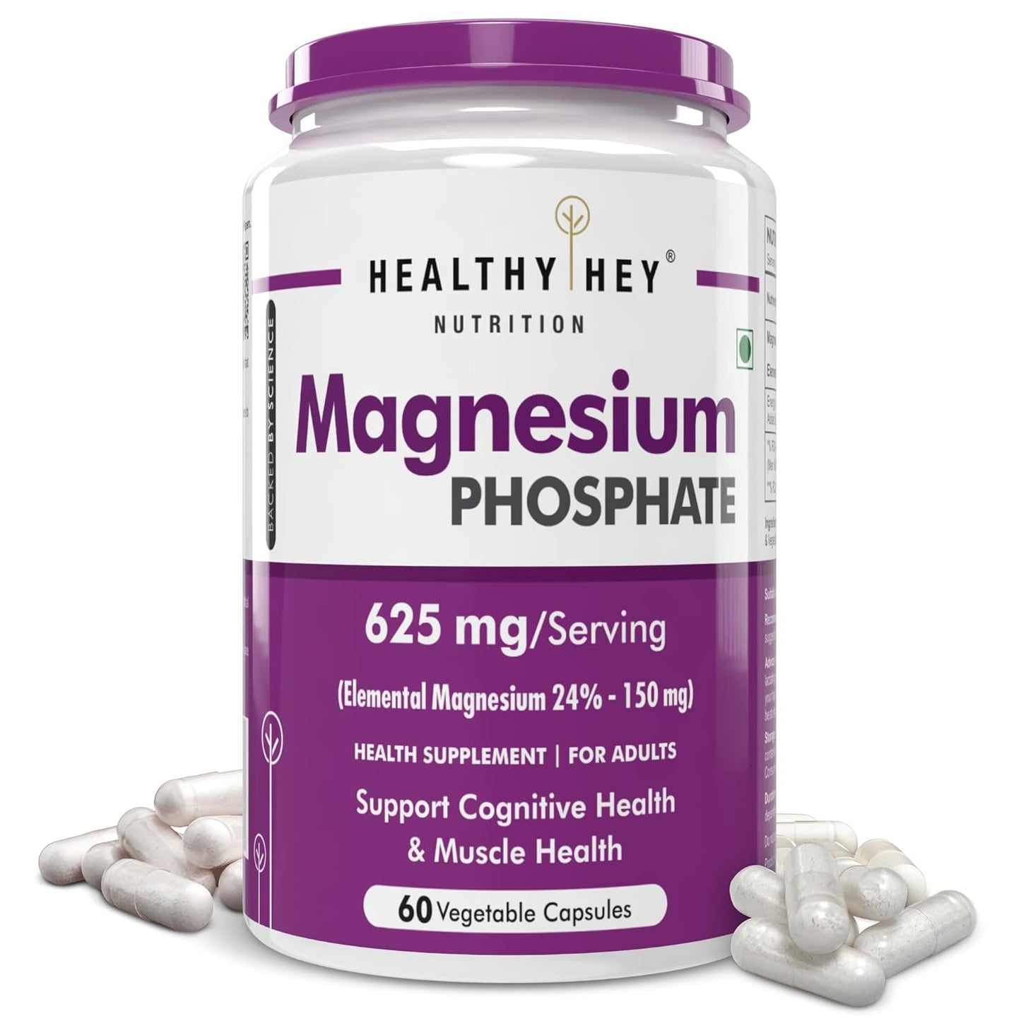 HealthyHey Nutrition Magnesium Phosphate - 625mg/serving - 60 Vegetable capsules