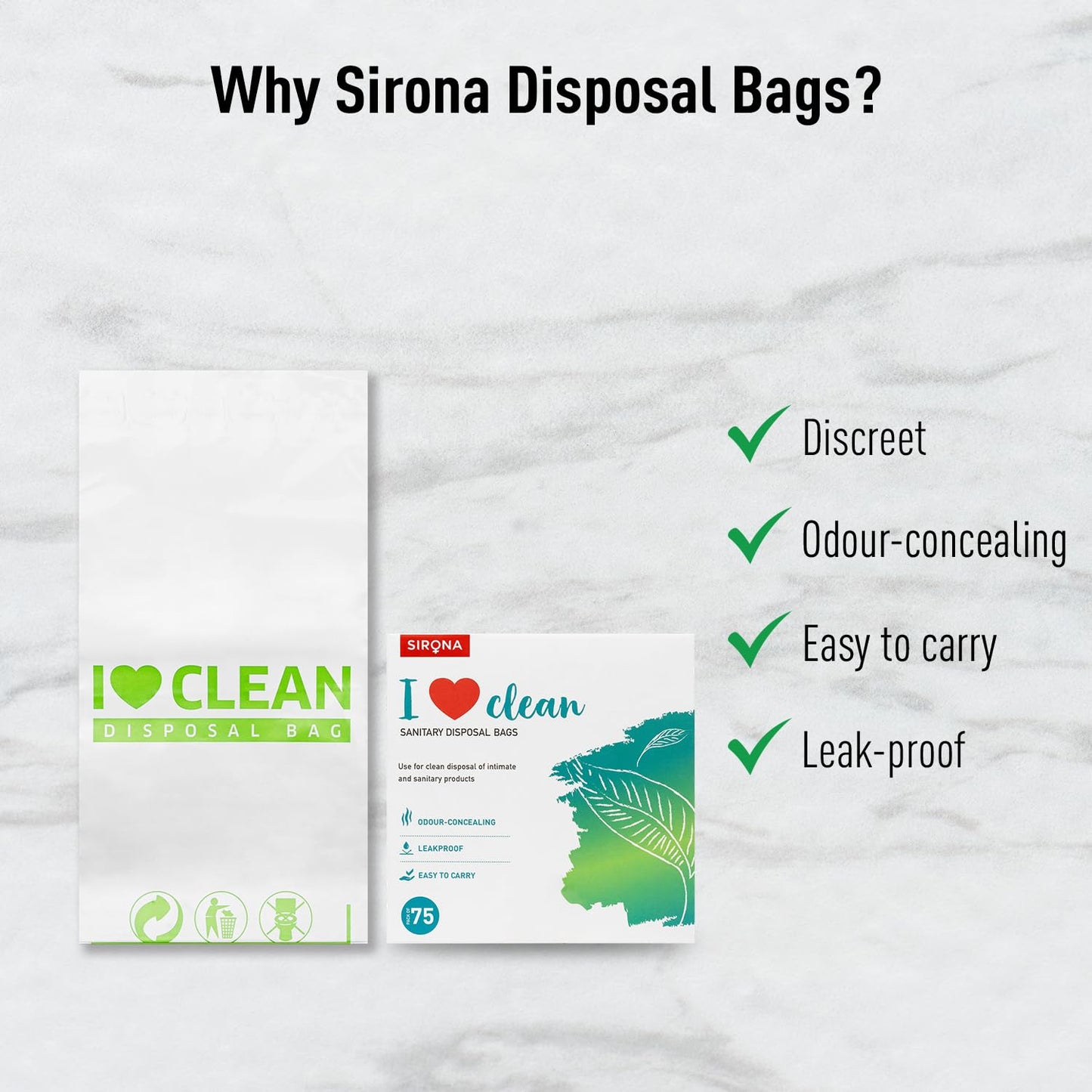 Sirona Sanitary & Diaper Disposal Bags â€“ Pack of 75 | Odour-Locking, Leak-Proof Bags for Hygienic Disposal of Sanitary Pads, Diapers | Easy-to-Carry & Eco-Friendly