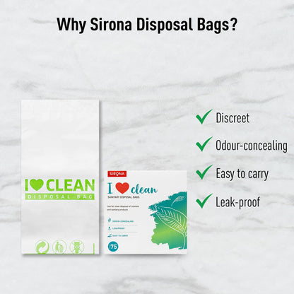 Sirona Sanitary & Diaper Disposal Bags â€“ Pack of 75 | Odour-Locking, Leak-Proof Bags for Hygienic Disposal of Sanitary Pads, Diapers | Easy-to-Carry & Eco-Friendly