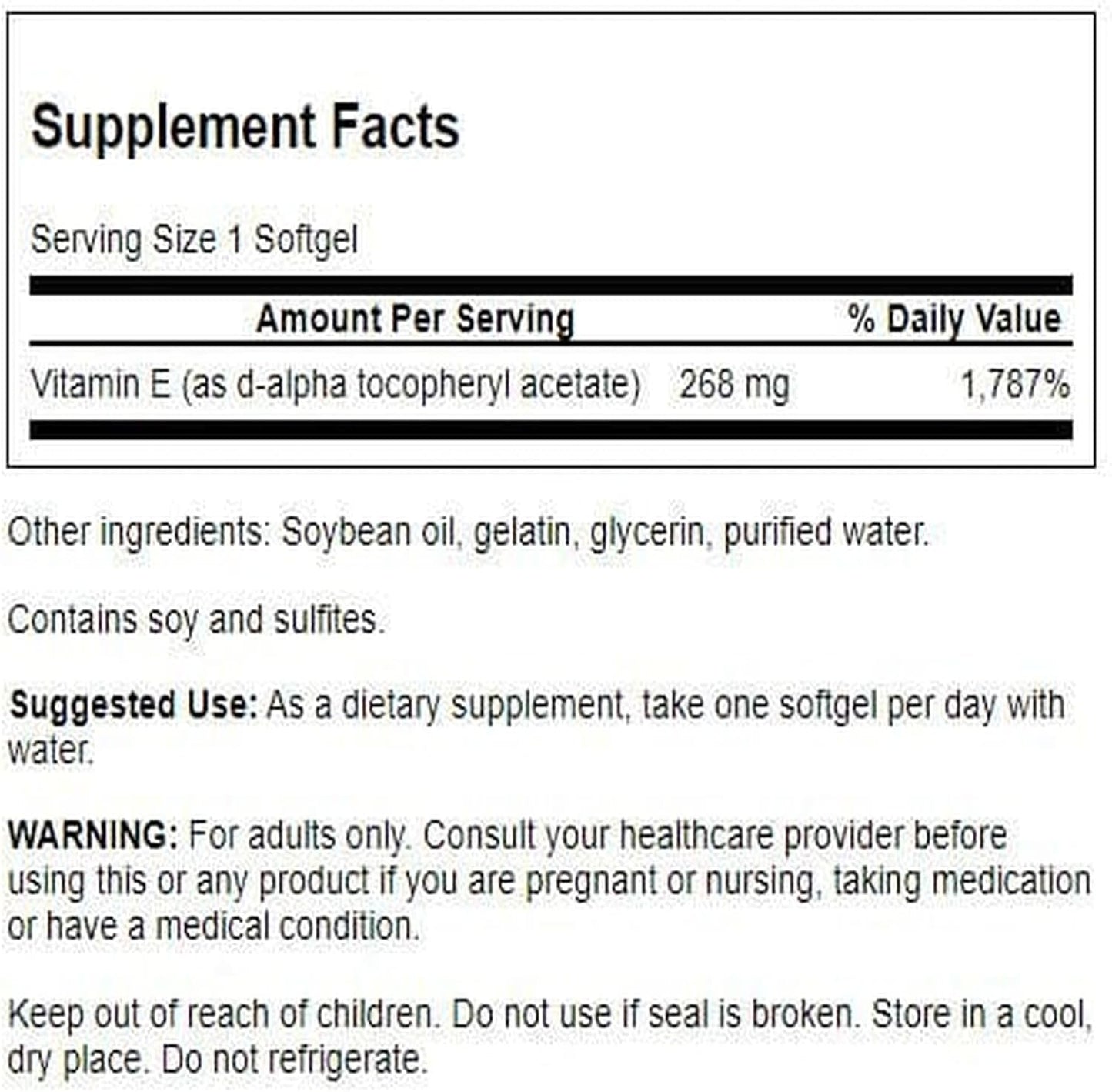 Swanson Natural Vitamin E 400 IU - Dietary Supplement for Daily Antioxidant Support - Can Support Immune System - Essential Nutrient and Vitamin Supplement (268 mg, 100 Softgels)