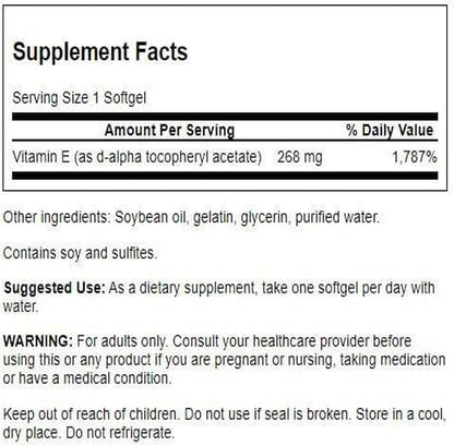 Swanson Natural Vitamin E 400 IU - Dietary Supplement for Daily Antioxidant Support - Can Support Immune System - Essential Nutrient and Vitamin Supplement (268 mg, 100 Softgels)