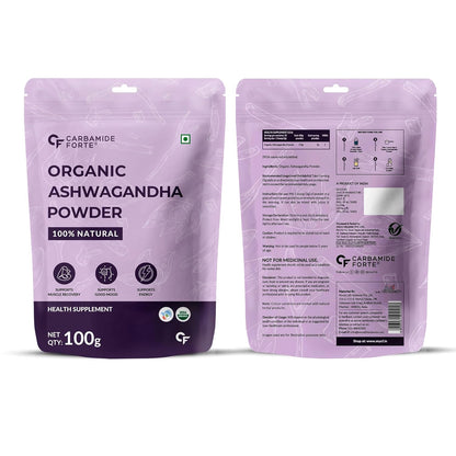 Carbamide Forte Organic Ashwagandha Powder 100g | Withania Somnifera | USDA Certified | May Support Energy, Strength, Stress Management & Muscle Recovery