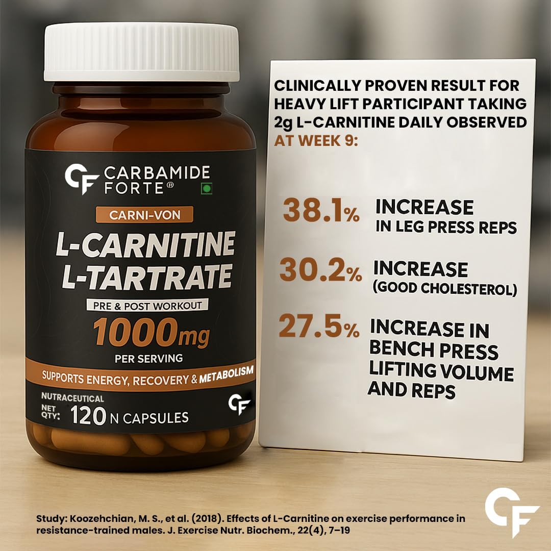 Carbamide Forte L carnitine Tablets For Men & Women | L-Carnitine Supplement To Support Energy, Recovery & Metobolism | L Carnitine L tartrate 1000mg Helps Convert Fat Into Energy - 120 Capsules