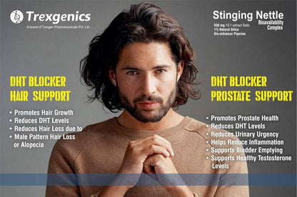 Trexgenics STINGING NETTLE (1% Natural Silica) 500mg with with Bio-enhancer Piperine 5mg DHT Blocker, Hair growth, Prostate Support (60 Veg capsules)