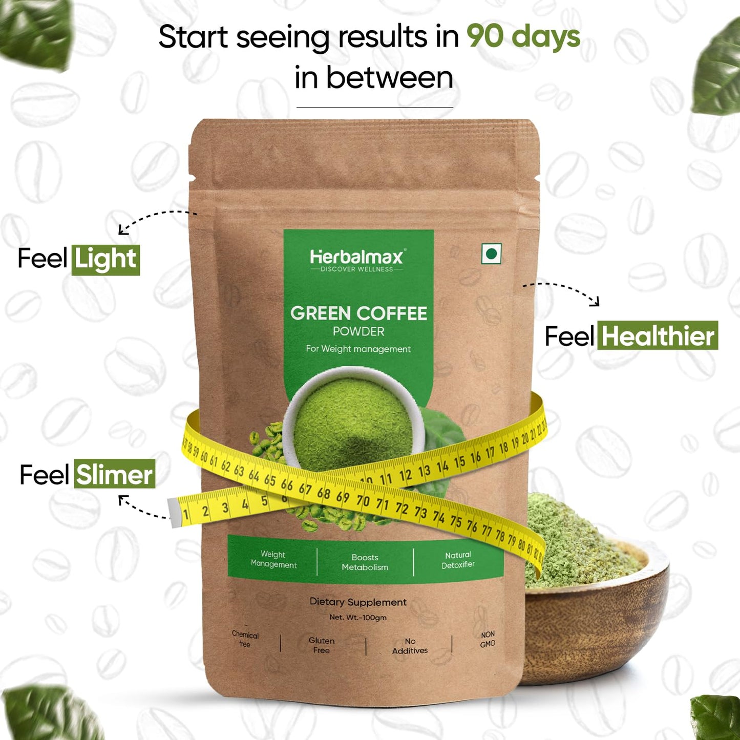 Herbal Max Green Coffee Powder | Natural Weight Management & Energy Support | Organic, All-Natural Supplement for Digestion, Metabolism & Daily Wellness | 100 g