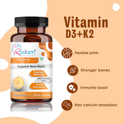Vitamin D3 with K2-100 capsules- Supports Stronger Immunity & Bone & Heart Health | Healthy Heart For Men And Women