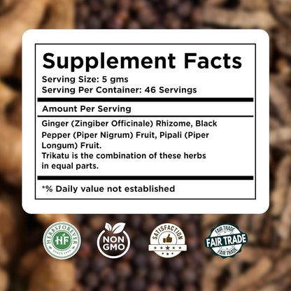 Namo Organic Trikatu Churna Powder - 100g - Dr Recommended Magical Blend of pipali, Black pepper, Sonth For Digetion | Respiratory Health | Stong Immunity