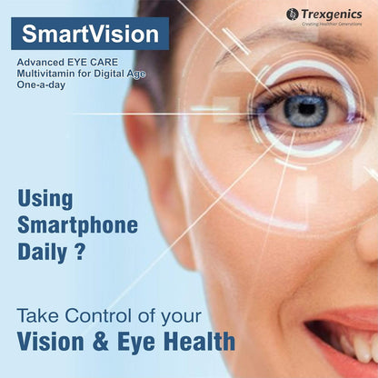 Trexgenics Smartvision Advanced Eye Care Multivitamin with Lutein, Zeaxanthin, Bilberry, Green Tea, Vitamin A, d, e, c, B-Complex and Minerals One-a-Day Formula for Digital Age -60 Veg. Capsules