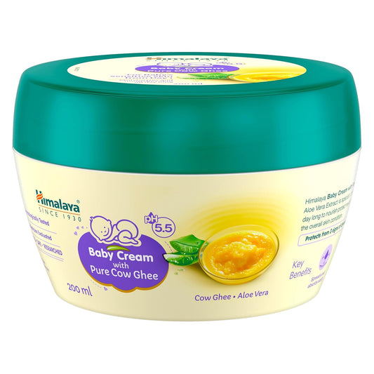 Himalaya Baby Cream with Pure Cow Ghee & pH5.5 (200ml) | Moisturizes & nourishes skin all day long | For Dry and sensitive skin