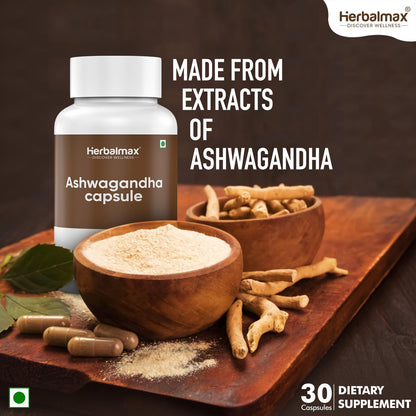 Herbal Max Ashwagandha General Wellness Capsules â€“ 30 Veg Capsules 800mg | Ayurvedic Supplement for Stress Relief, Performance, Immunity & Energy