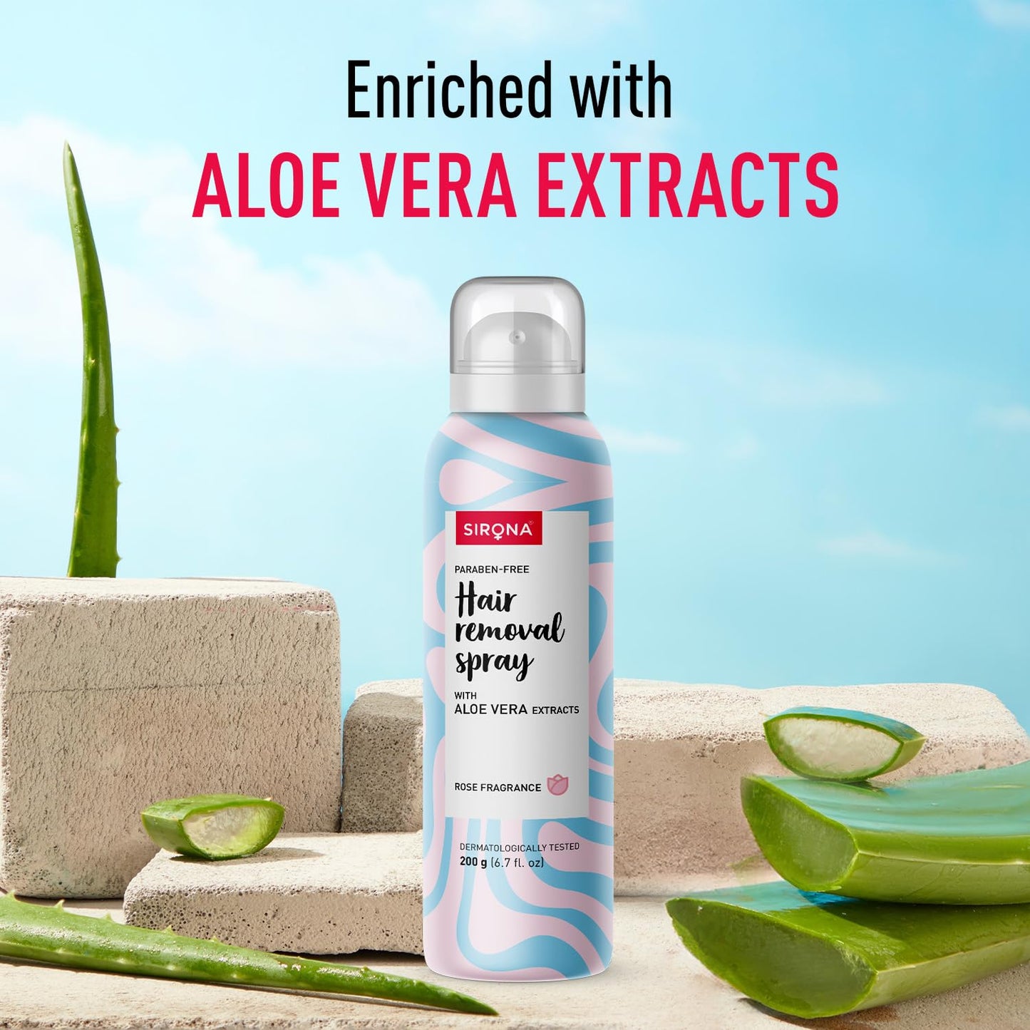 Sirona Hair Removal Spray Foam with Aloe Vera Extracts and Rose Fragrance 200 ml (Pack of 1) | For Legs, Arms & Underarms | Removes Hair in 10 Minutes | Parabens Free | Dermatologically Tested