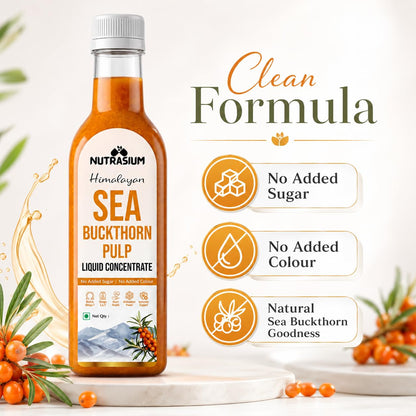 Nutrasium Himalayan Sea Buckthorn Berry Juice - 500 ml - Natural Source of Vitamin C, Omega 3 6 7 9, Antioxidants for Immunity, Skin Glow & Gut Health - 50 Glasses