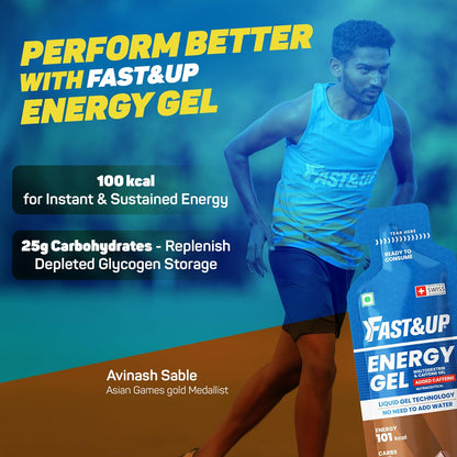 Fast&Up Energy Gel- Chocolate Bourborn flavour (Caffeinated) - Pack of 6 Gel Sachets, 39g per sachet- For Instant energy boost, Improved endurance and performance