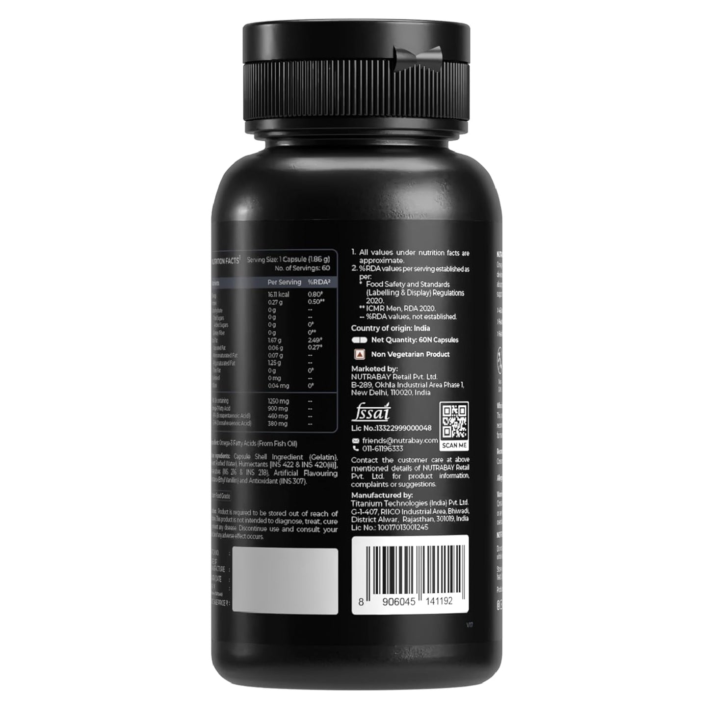 Nutrabay Pro Fish Oil Omega 3 (Triple Strength) - 1000mg for Adults, Capsules 60 Count