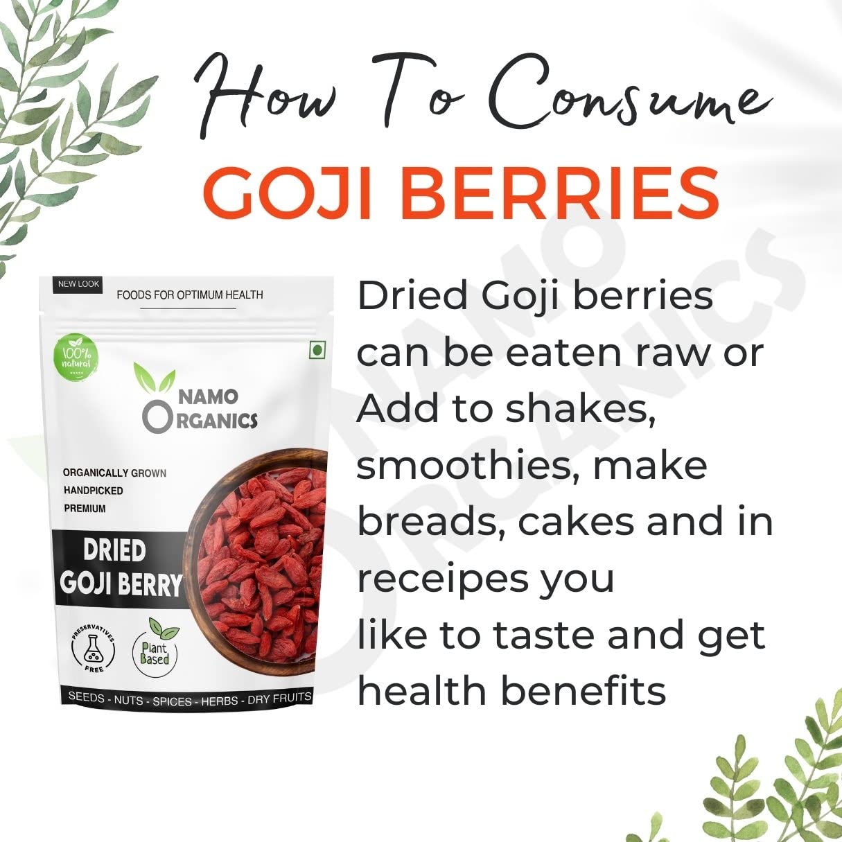 Namo Organics - Premium Goji Berries - 200g without Sugar - Goji berry Dry Fruits (sugar free berries)