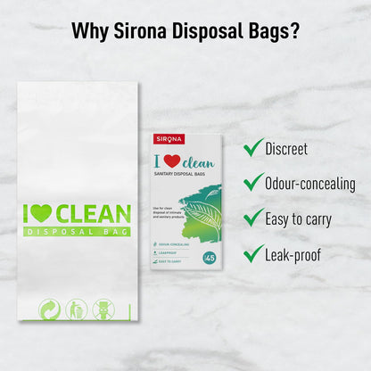 Sirona Sanitary Disposal Bags | 45 Bags | Pad Disposable Bags for Discreet Disposal of Tampons, Condoms, Sanitary Pads, Panty Liner & Personal Hygiene Waste (Green)