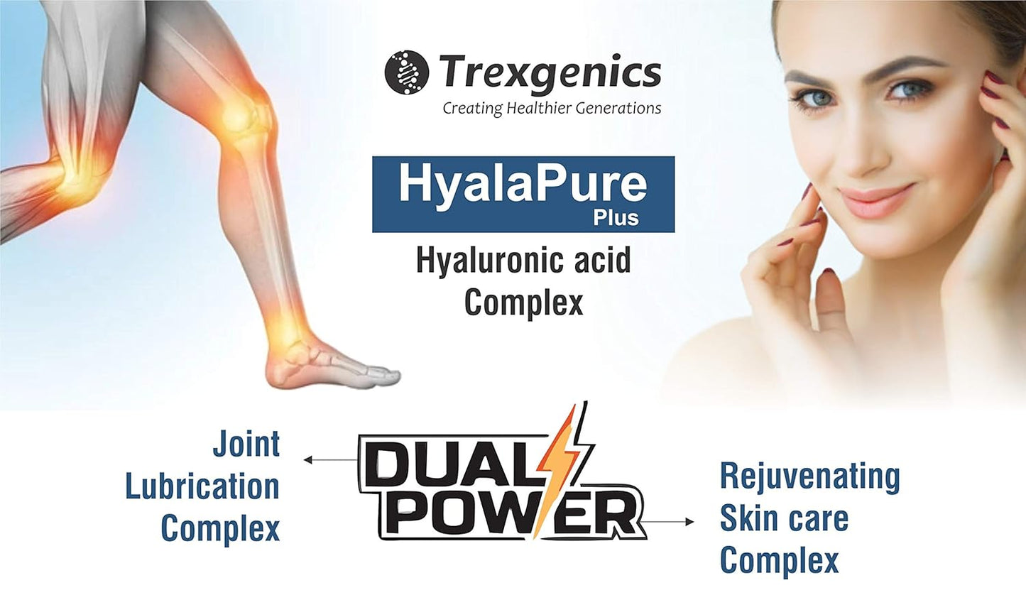 Trexgenics HYALAPURE PLUS Advanced Joint Lubrication & Skin Care Complex with HYALURONIC ACID 50mg, Methylsulfonylmethane (MSM) 500mg, European Rosehip extract 35% Polyphenols 100mg & Vitamin C (60 Veg. Capsules)