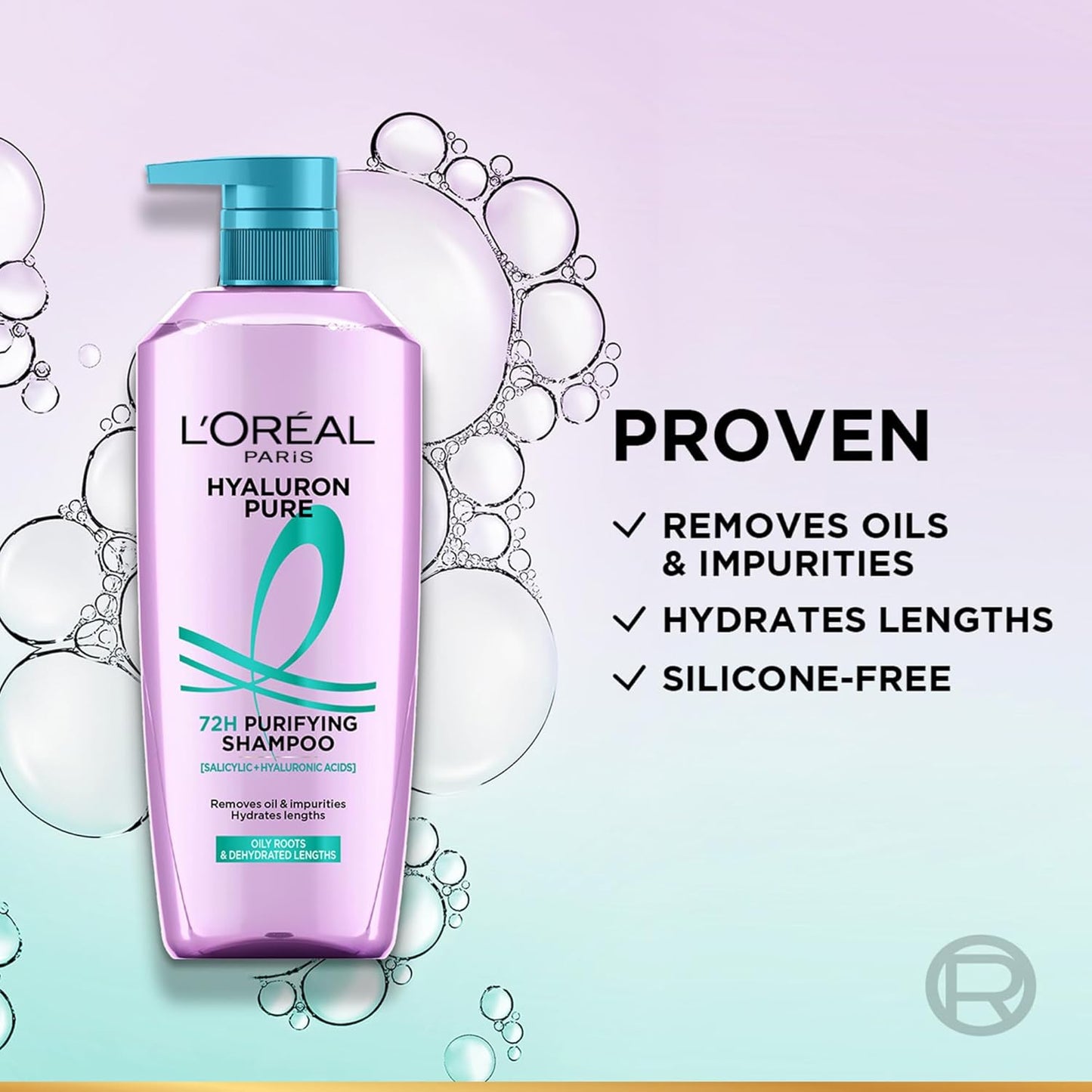 Lâ€™OrÃ©al Paris Hyaluron Pure 72H Purifying Shampoo, For oily scalp & dry hair with salicylic and hyaluronic acid, 800 ml