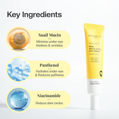 Mirabelle Korea Snail Miin Real Revolution Eye Cream 30g | Reduces Dark Circles, Wrinkles & Fine Lines | Korean Skincare | For Women & Men