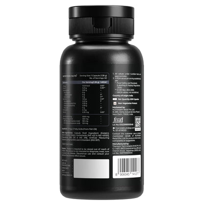 Nutrabay Wellness Omega 3 Fish Oil 1000mg per Capsule, 180mg EPA, 120mg DHA â€“ Vision, Memory, Heart, Skin & Hair Support, No Fishy Aftertaste â€“ 60 Softgel Capsules | Tested for Purity | 100% Authentic