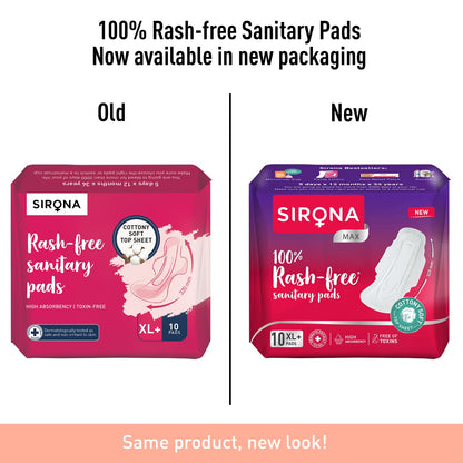 Sirona Max Sanitary Pads for Women | XL Plus (Pack of 10 Pads) | 100% Rash Free & Toxic-Free | Organic Cotton Sanitary Pad | Up to 0% Leakage, Comfortable & High Absorbency