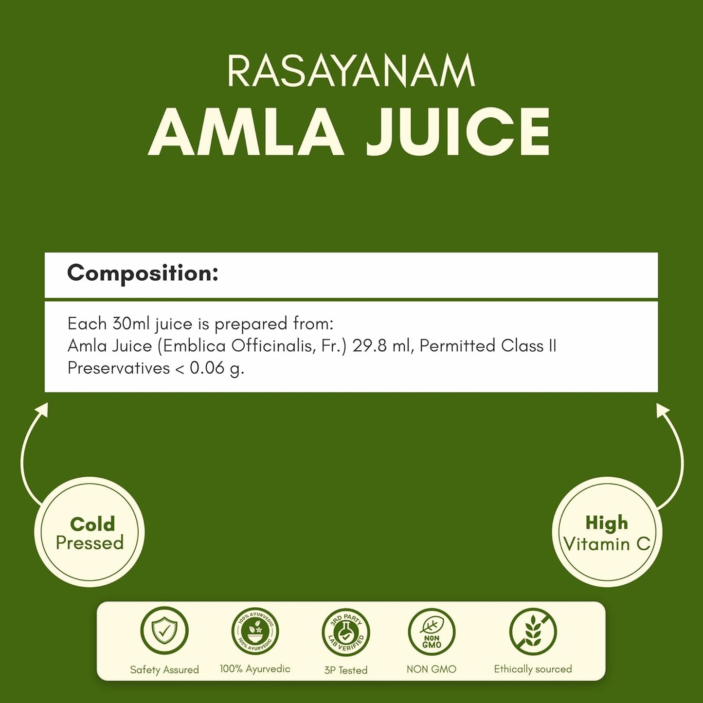 Rasayanam Pure Amla Juice 750 ml | Cold-Pressed from Handpicked Amlas | Rich in Vitamin C | 100% Natural with No Added Sugar | Supports Immunity, Digestion, Hair & Skin Health