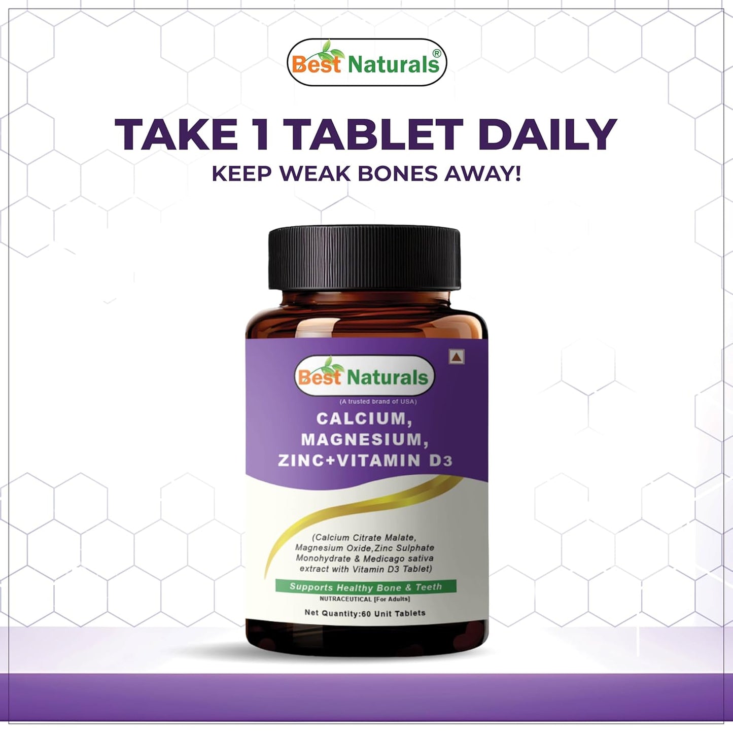 Best Naturals Calcium Magnesium Zinc with Vitamin D3 â€“ 60 Tablets â€“ 2-Month Supply Trusted Brand from USA